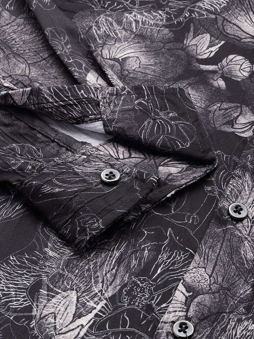 Men's Black Slim Fit Abstract Print Party Wear Shirt