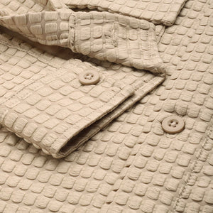 Men's Cream Regular Fit Textured Resort Wear Shirt
