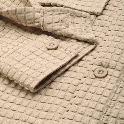 Men's Cream Regular Fit Textured Resort Wear Shirt