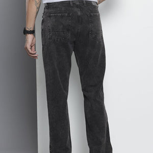 Men's Black Vintage Straight Fit Distressed Jeans