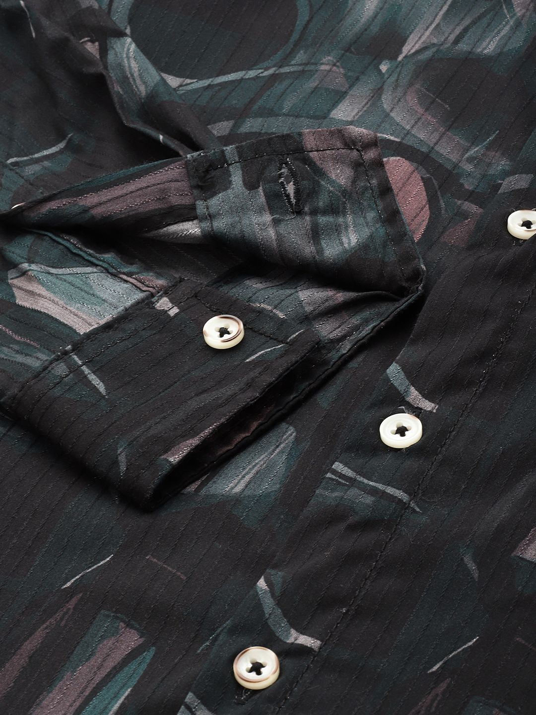 Men's Black Slim Fit Abstract Print Party Wear Shirt