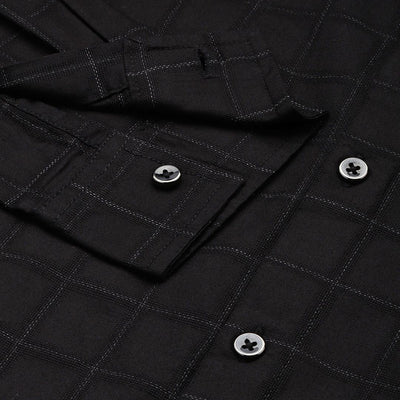 Men's Black Slim Fit Checked Party Wear Shirt