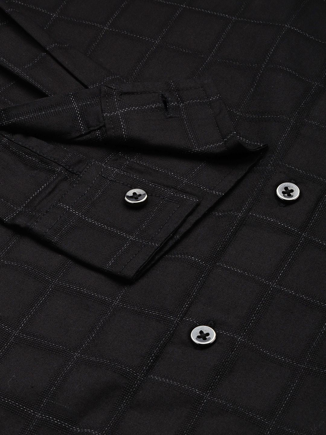 Men's Black Slim Fit Checked Party Wear Shirt