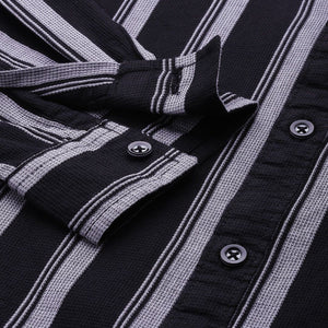 Men's Black Slim Fit Striped Casual Shirt