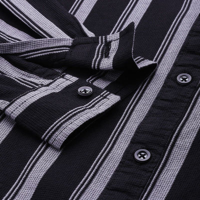 Men's Black Slim Fit Striped Casual Shirt