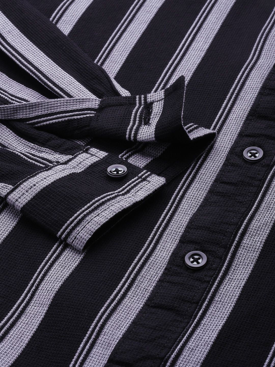 Men's Black Slim Fit Striped Casual Shirt