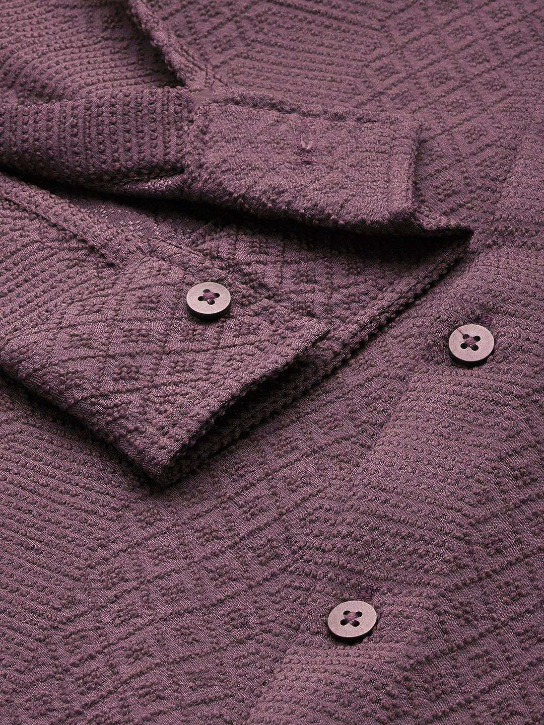 Men's Purple Regular Fit Solid Resort Wear Shirt