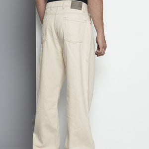 Men's Off White Wide Leg Solid Jeans