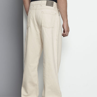 Men's Off White Wide Leg Solid Jeans