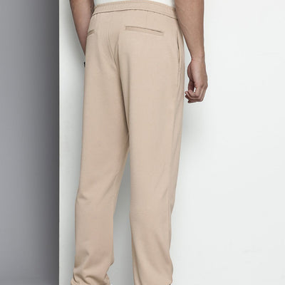 Men's Beige Relaxed Fit Solid Chinos