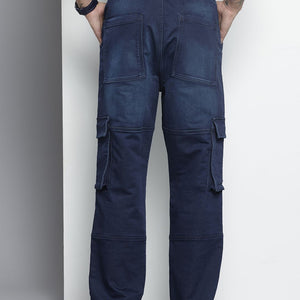 Men's Blue Relaxed Fit Solid Denim Joggers
