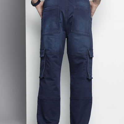 Men's Blue Relaxed Fit Solid Denim Joggers