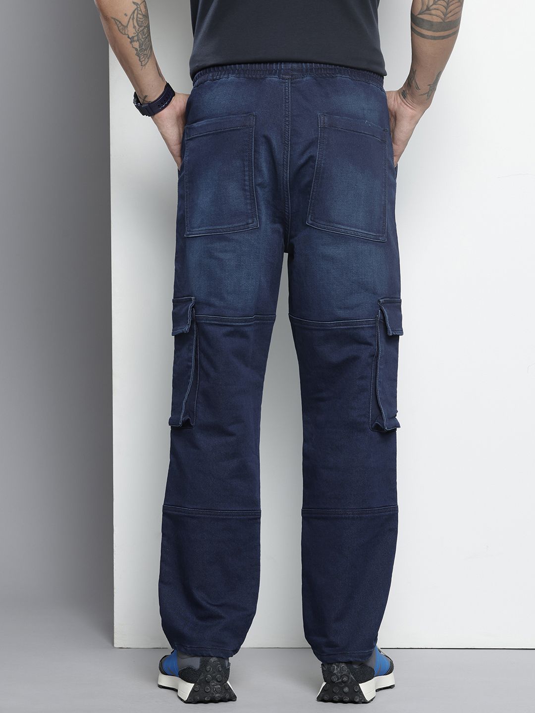 Men's Blue Relaxed Fit Solid Denim Joggers