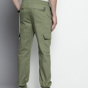 Men's Green Regular Fit Solid Utility Cargo Jogger