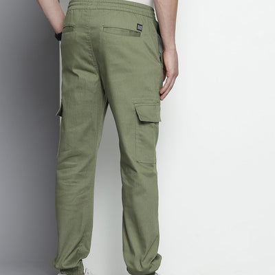 Men's Green Regular Fit Solid Utility Cargo Jogger