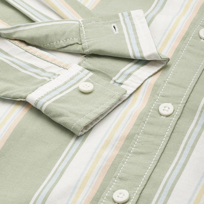 Men's Green Slim Fit Striped Casual Shirt