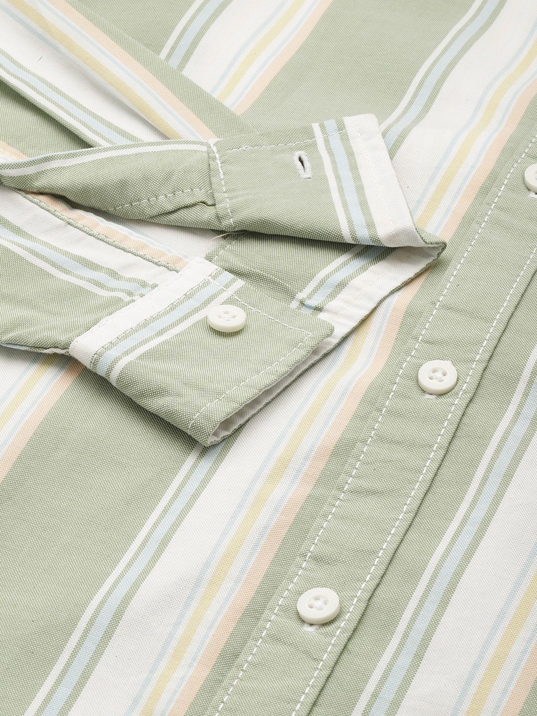 Men's Green Slim Fit Striped Casual Shirt
