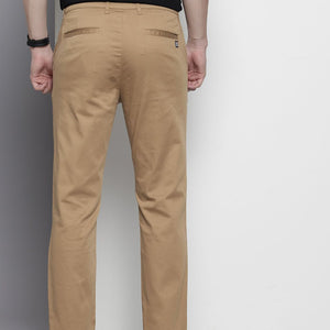 Men's Khaki Regular Fit Solid Chinos