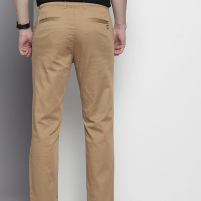 Men's Khaki Regular Fit Solid Chinos