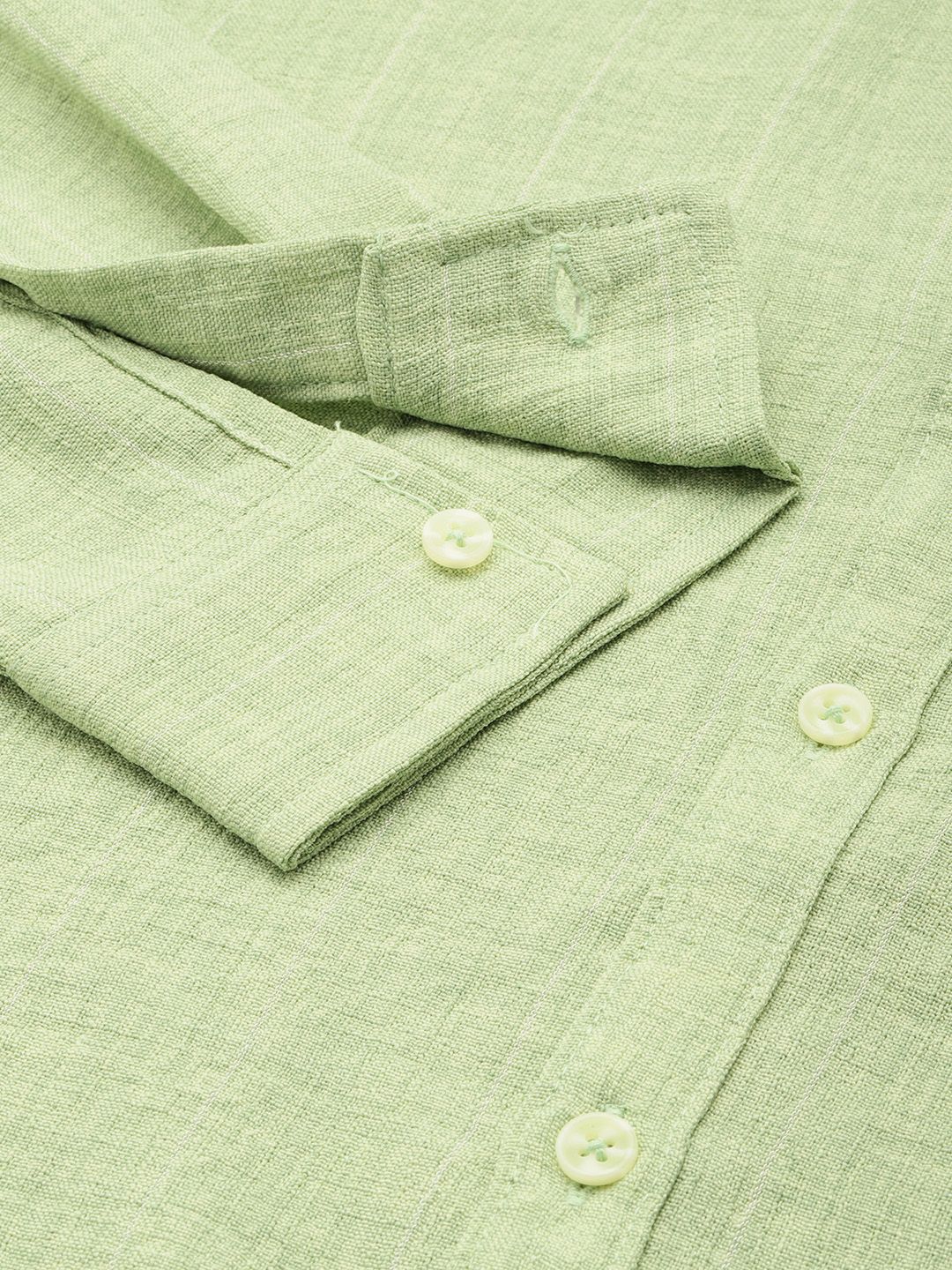 Men's Green Slim Fit Vertical Striped Casual Shirt