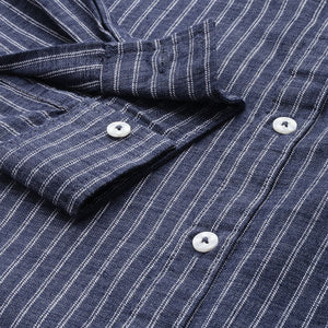 Men's Navy Blue Slim Fit Striped Casual Shirt
