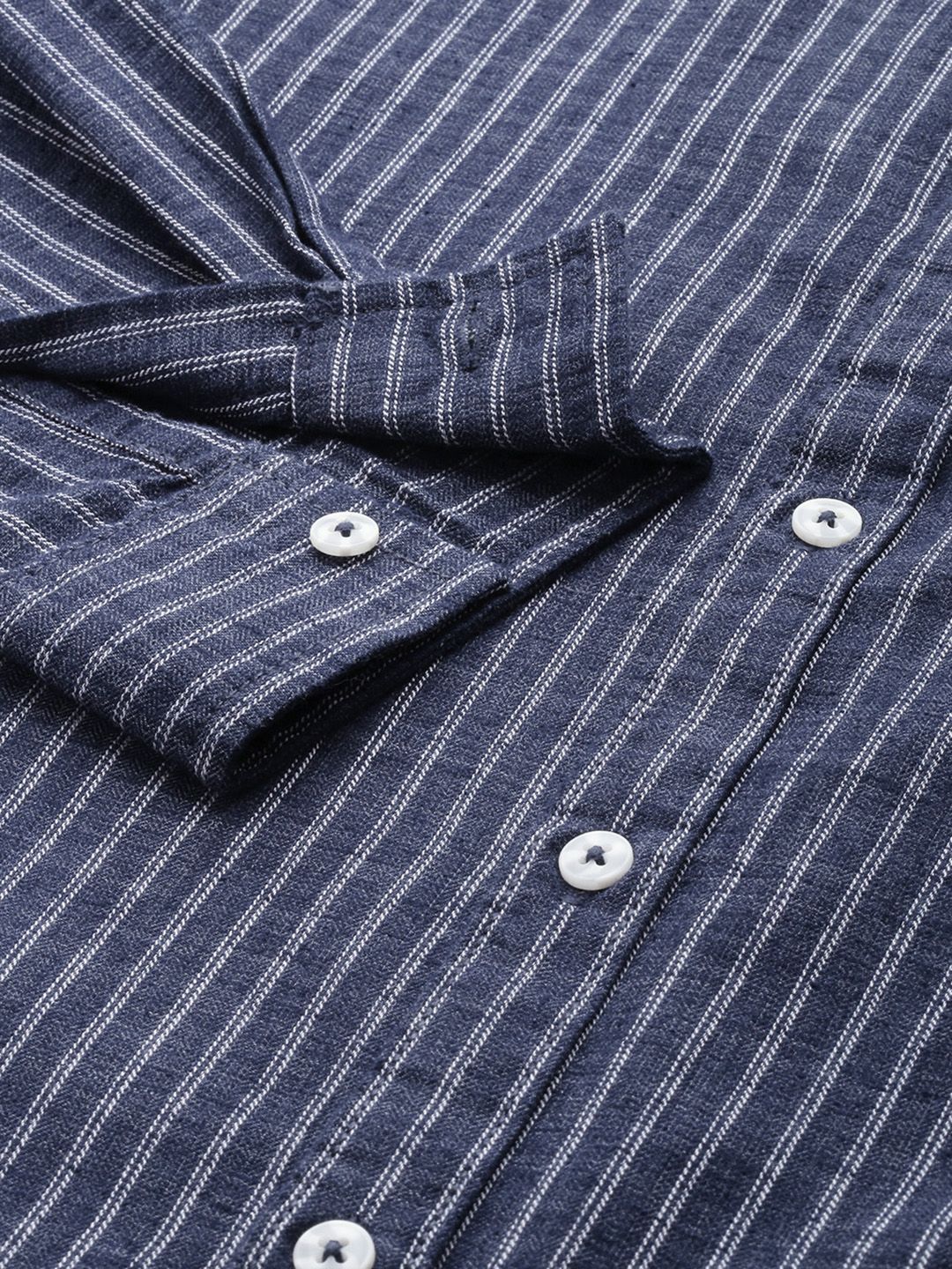 Men's Navy Blue Slim Fit Striped Casual Shirt