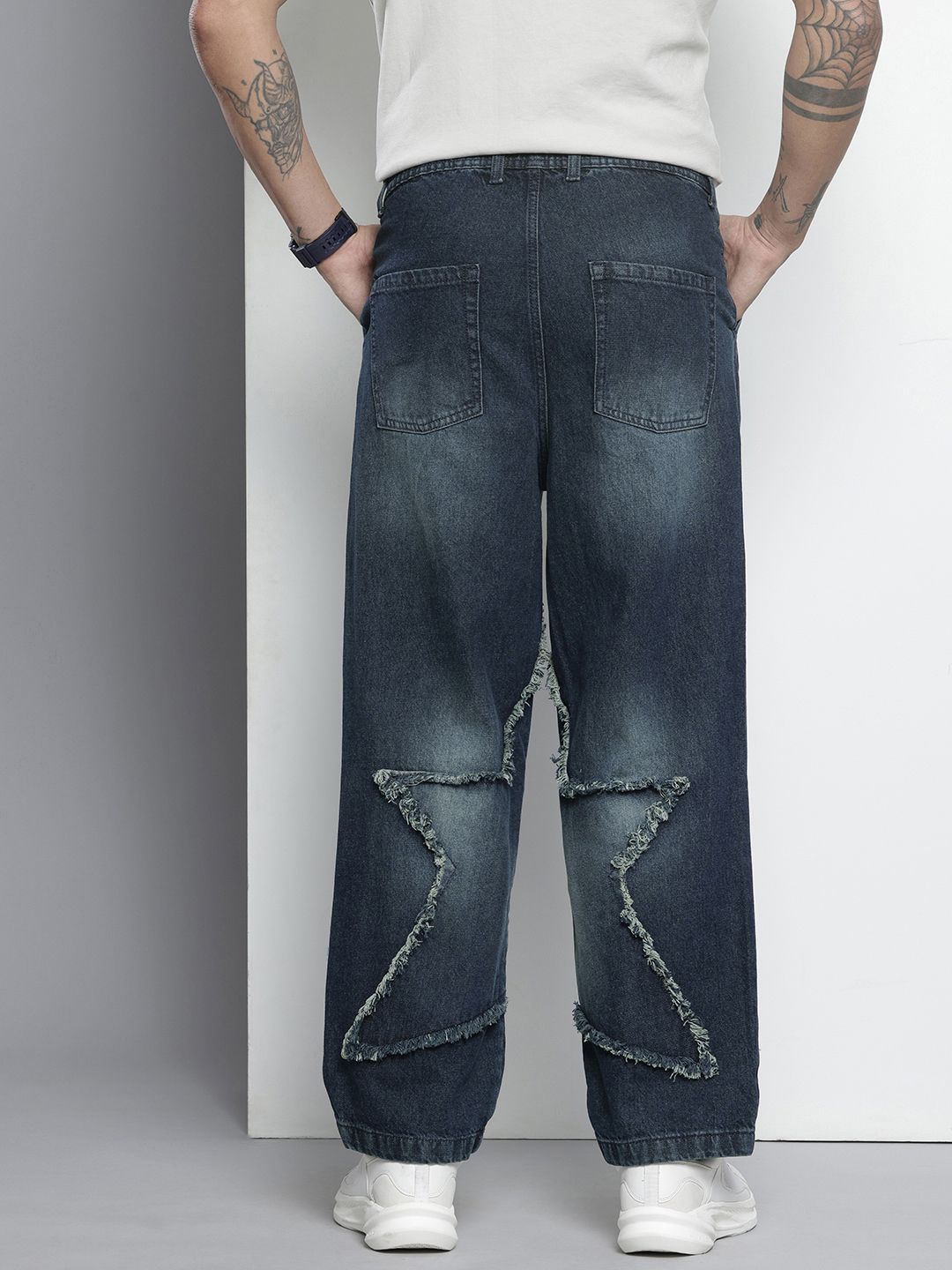 Men's Blue Relaxed Fit Solid Denim Joggers