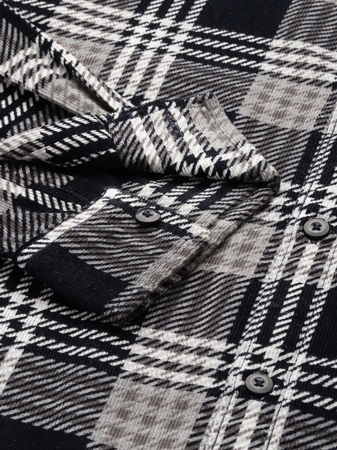 Men's Black Regular Fit Checked Casual Overshirt