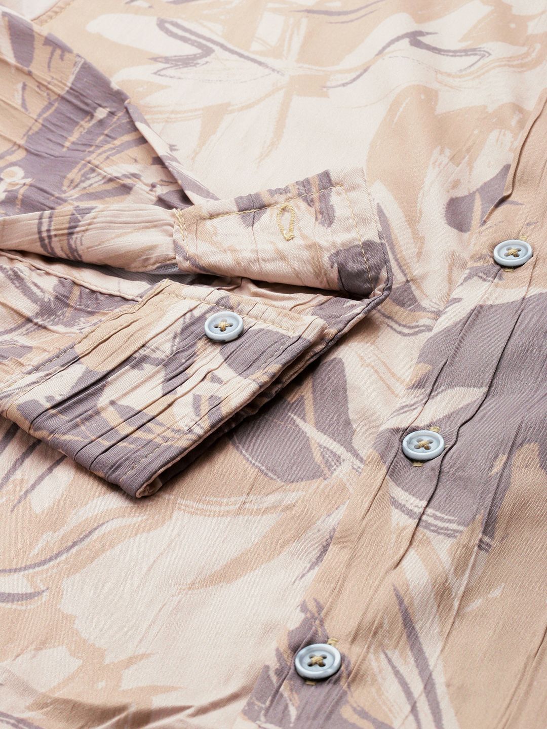 Men's Beige Slim Fit Abstract Print Party Wear Shirt