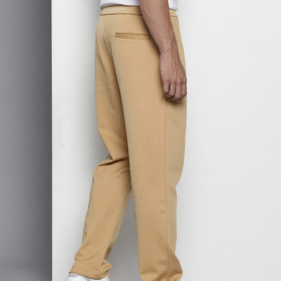 Men's Brown Relaxed Fit Solid Chinos