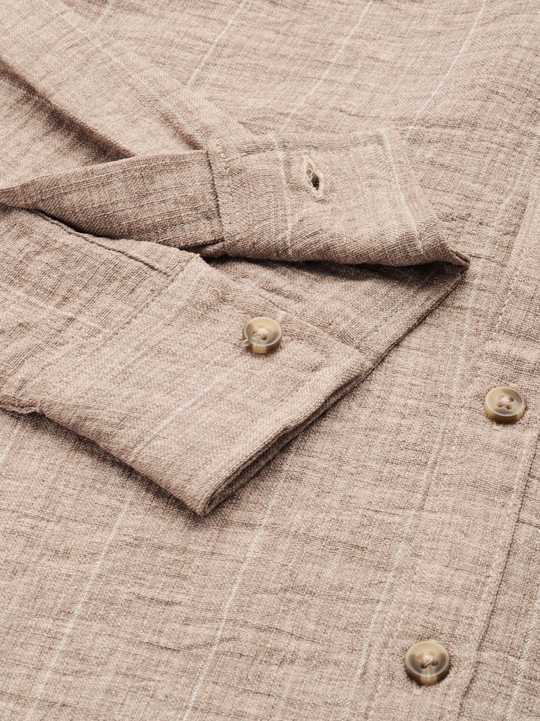 Men's Brown Slim Fit Vertical Striped Casual Shirt
