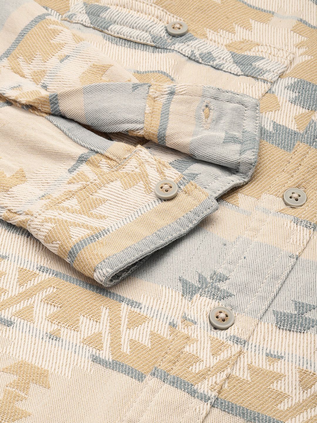 Men's Beige Relaxed Fit Textured Resort Wear Shirt