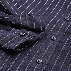 Men's Navy Blue Slim Fit Striped Casual Shirt