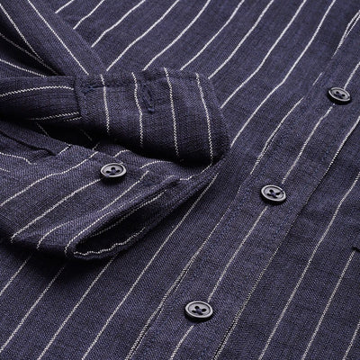 Men's Navy Blue Slim Fit Striped Casual Shirt