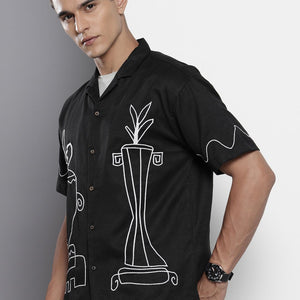 Men's Black Relaxed Fit Solid Resort Wear Shirt