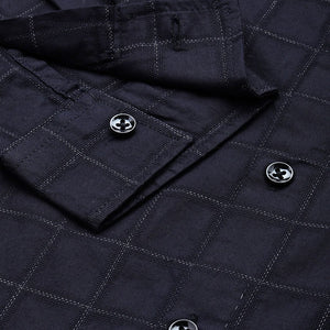 Men's Navy Blue Slim Fit Checked Party Wear Shirt