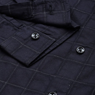 Men's Navy Blue Slim Fit Checked Party Wear Shirt