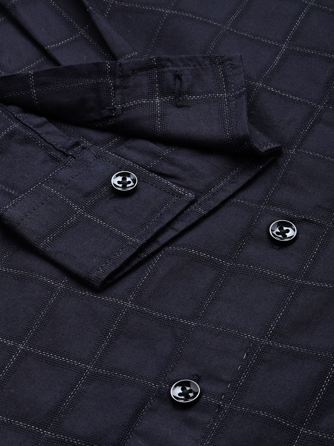 Men's Navy Blue Slim Fit Checked Party Wear Shirt