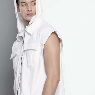 Men's White Oversized Solid Street Wear Shirt