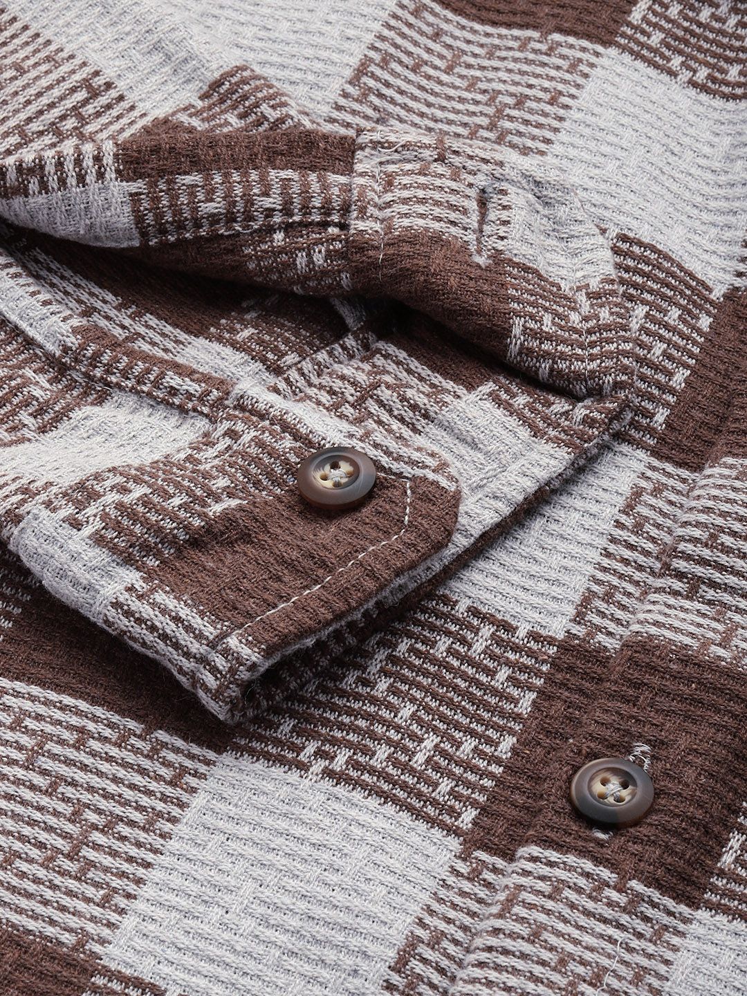Men's Brown Relaxed Fit Checked Resort Wear Shirt