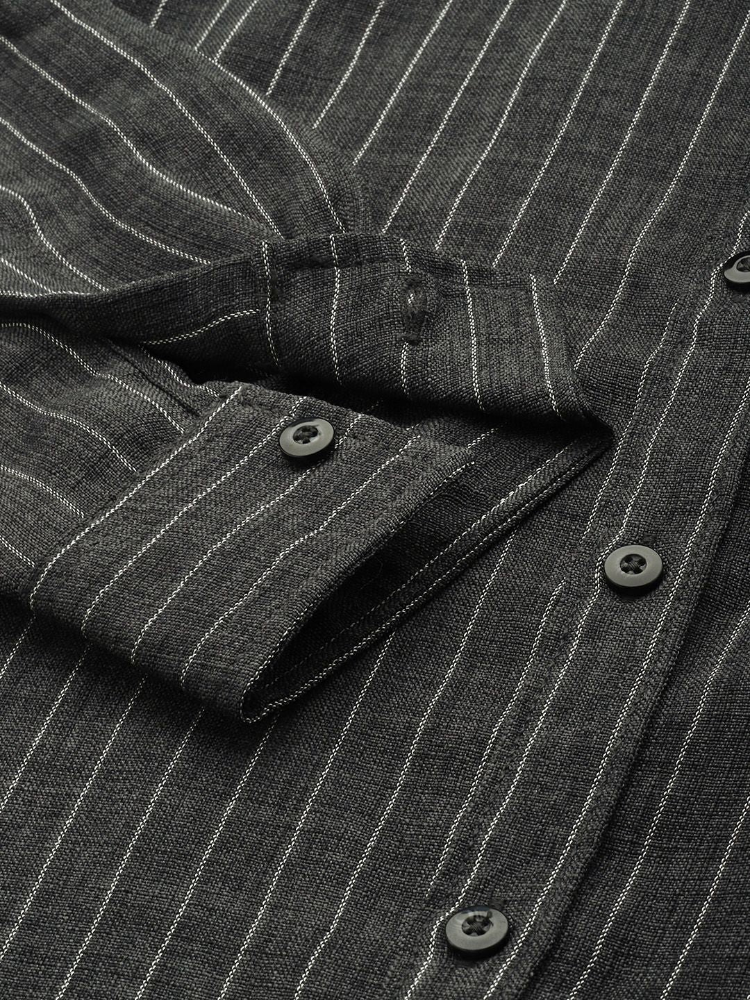 Men's Charcoal Slim Fit Striped Casual Shirt