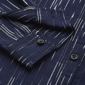 Men's Navy Blue Slim Fit Striped Casual Shirt