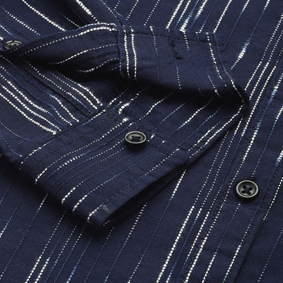 Men's Navy Blue Slim Fit Striped Casual Shirt