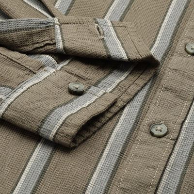 Men's Green Slim Fit Striped Casual Shirt
