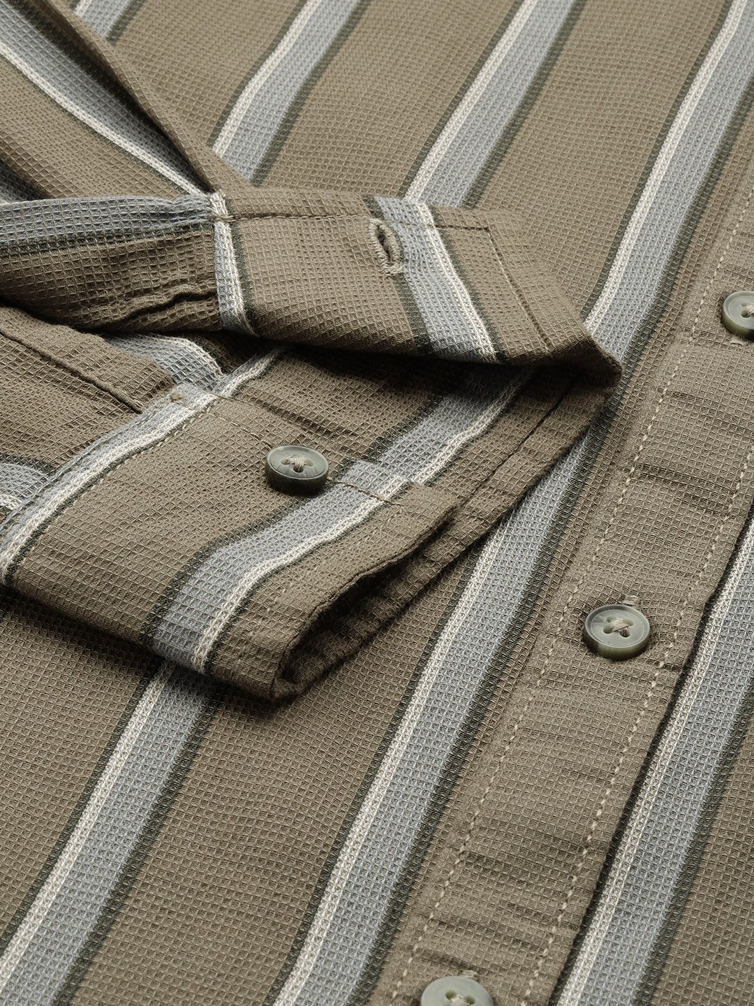 Men's Green Slim Fit Striped Casual Shirt