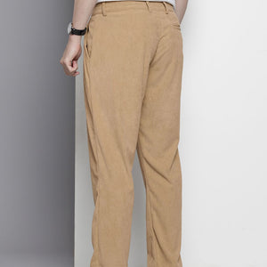 Men's Khaki Straight Fit Textured Trousers