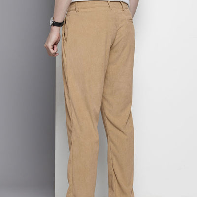 Men's Khaki Straight Fit Textured Trousers