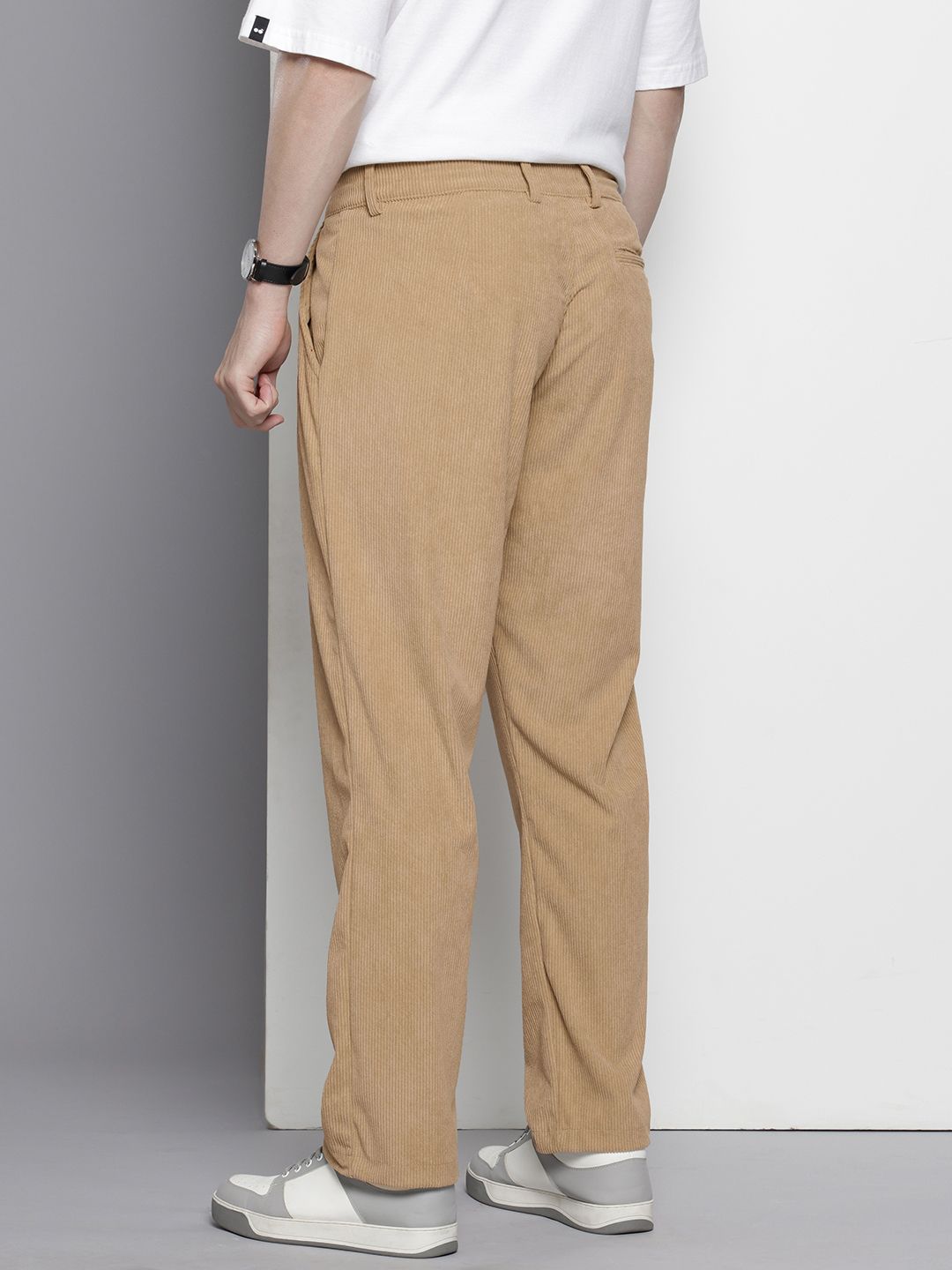 Men's Khaki Straight Fit Textured Trousers