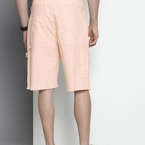 Men's Pink Relaxed Fit Patched Utility Shorts