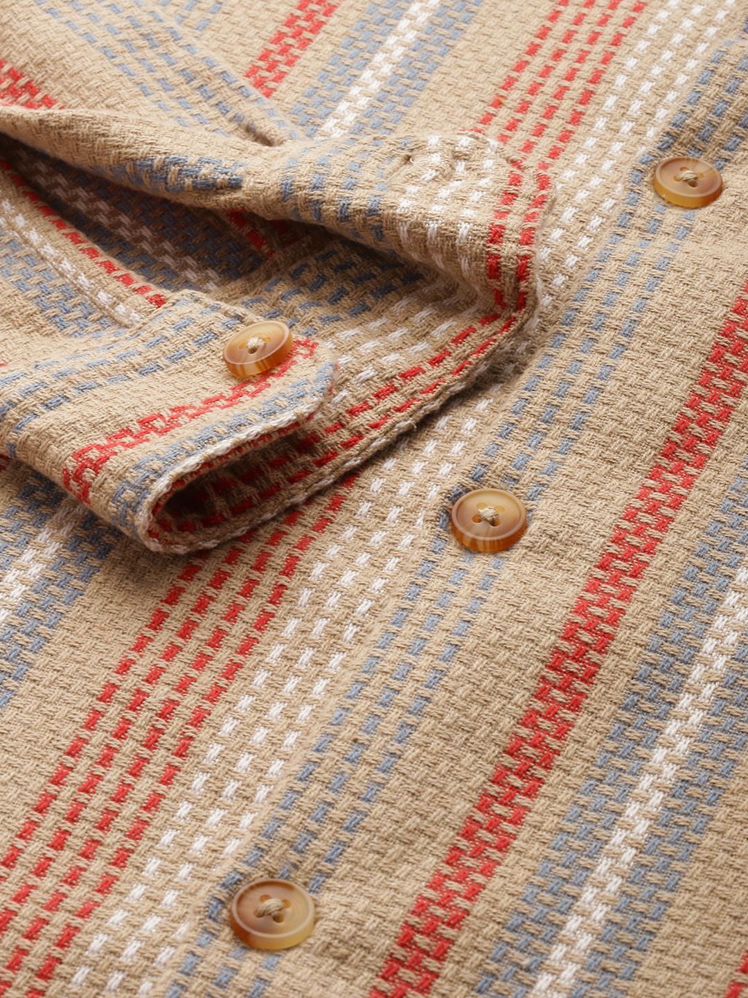 Men's Brown Relaxed Fit Striped Resort Wear Shirt